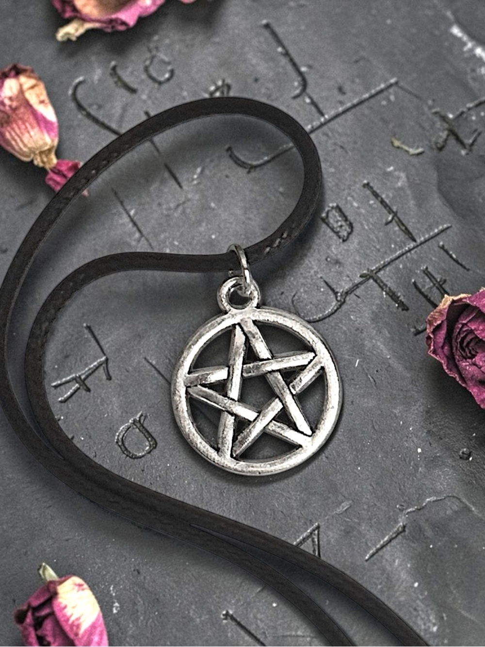 5 For $25💫Silver Pentagram Pendant Necklace on a Black Cord